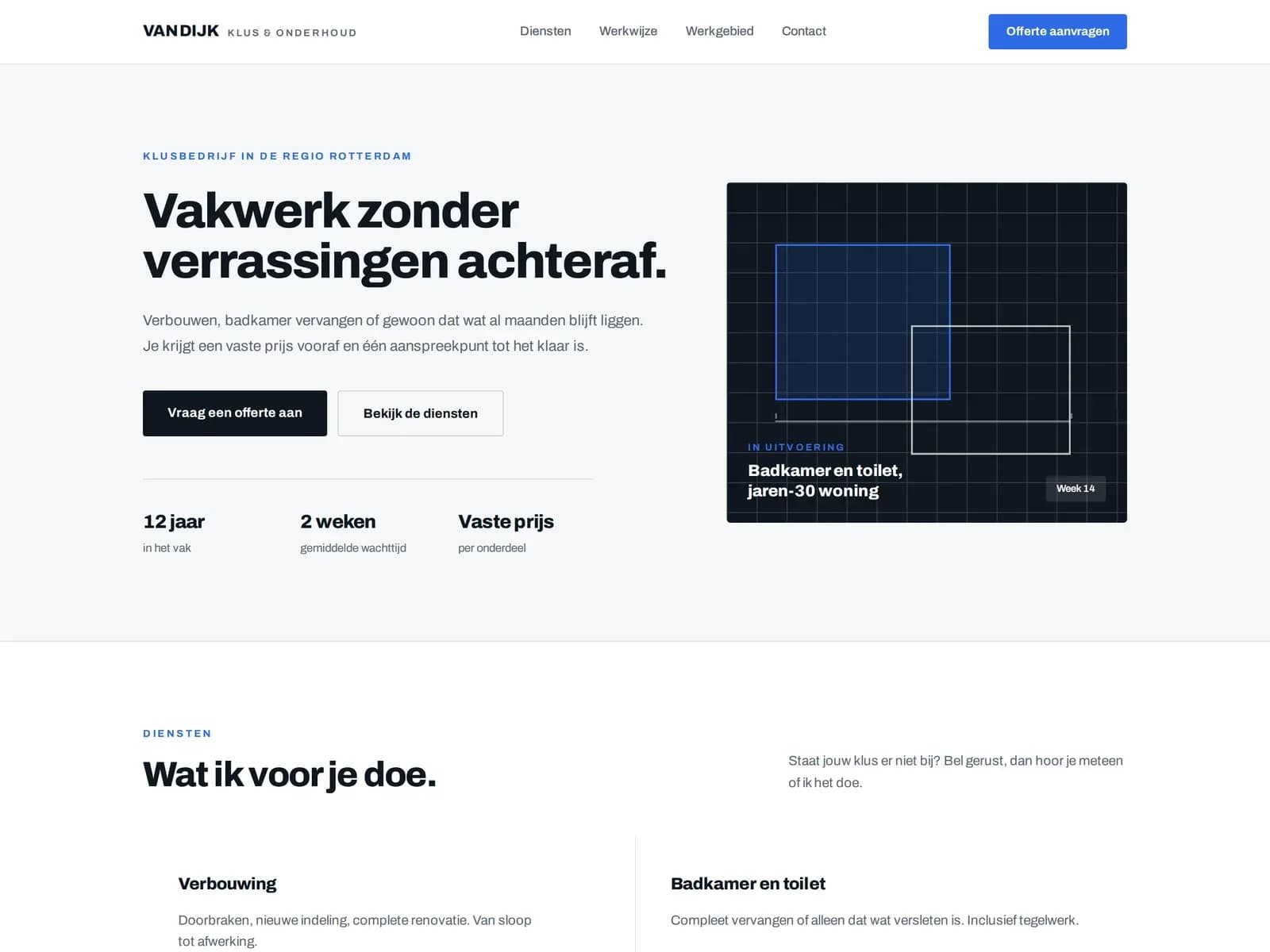 Voorbeeldontwerp voor Van Dijk Klus & Onderhoud, stijl strak en zakelijk